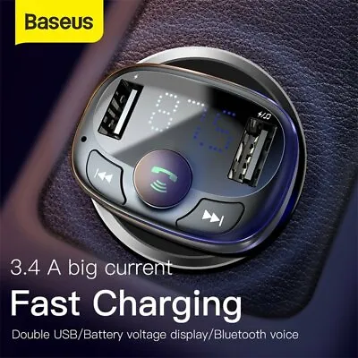 Baseus Car Bluetooth FM Transmitter Radio MP3 Wireless Adapter Dual USB Charger • $14.99