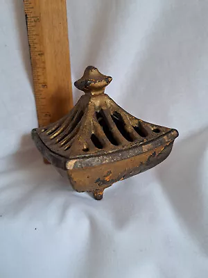 VANTINES Vtg Antique Cast Iron Art Deco 3 Footed 2pc Incense Burner 1920's • $10