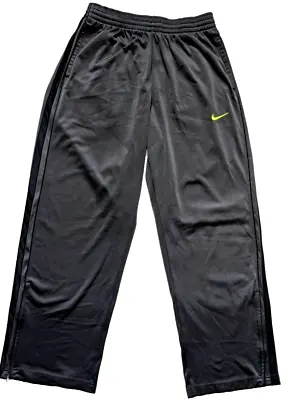 Nike Basketball Men Size M Gray Black Striped Athletic Track Pants Green Swoosh • $17.49