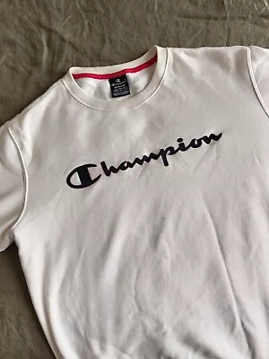 CHAMPION Mens Graphic Sweatshirt Jumper Medium White Cotton AC02 • £10