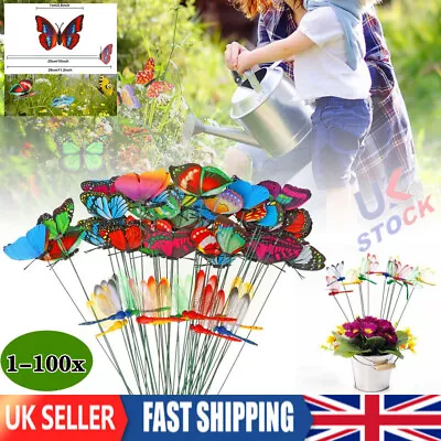 4-7cm Colorful Garden Butterflies Stakes Patio Home Ornaments On Sticks Lawn UK • £5.12