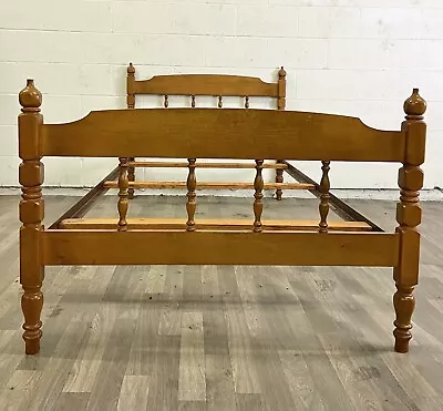 Vintage Twin Size Maple Wood Low Poster Bed With Acorn Finials - 1 Of 2 • $439.20