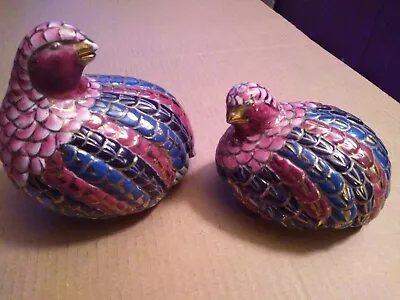 Mom & Baby Pair Bird Sculpture Quail Birds Figurines MultiColor Gold Trim JC Pen • $20.99