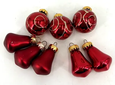 Red Miniature Christmas Ornaments Glass Lot Of 8 Round Teardrop Vintage • $12.99