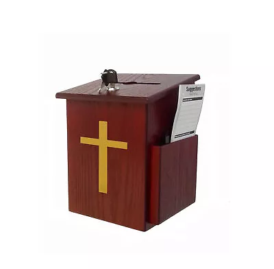 $42.07 • Buy Wood Church Collection Tithing Donation Fundraising Prayer Box Gold Cross