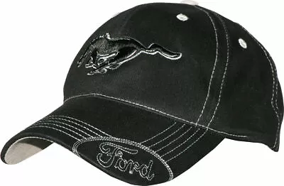 Ford Mustang Hat Black Pony Logo & Ford Oval W/ Silver Stitching Licensed Cap • $19.99