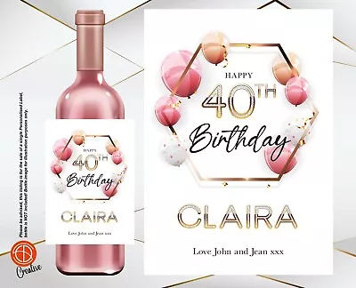 £3.75 • Buy PERSONALISED Happy 40th Birthday Wine Bottle LABEL Her 30 40 50 60 70 80 90 100+