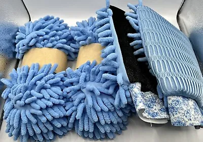EZCLEAN Footsies & Mittzies Cleaning Slippers & Gloves 6 Piece Set Blue NEW • $12.75