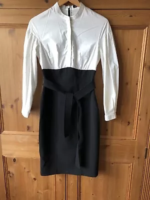 Karen Millen Corset Shift Dress-size 10-black-white • £10