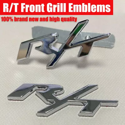 New 2X OEM R/T Front Grill Emblems RT Trunk Rear Car Badge Chrome Silver Sticker • $16.88