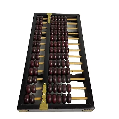 Vintage Chinese Red Lion Abacus Wood Brass Accents W 13 Rods 91 Beads 14  X 7  • $19.88