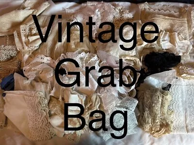 Vintage Lace Ribbon Trim & Antique Remnants Grab Bag -Lace Lot - SEE DESCRIPTION • $12.50