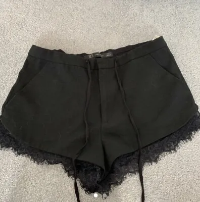 £11 • Buy Zara Black Lace Trim Shorts Xs