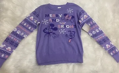 Disney 100 Mickey Minnie Mouse Merry And Bright Christmas Sweater Sz 10-12 Girls • $24.95