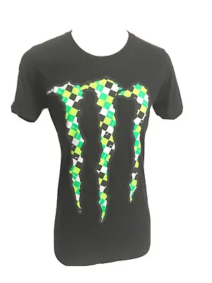 Monster Energy Womens Tshirt Black & Green M Claw Checkered Logo Tshirt Med New! • $25