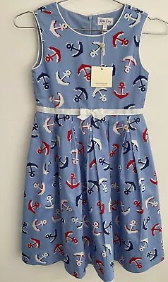Rachel Riley Nautical Blue Cotton Fit & Flare Lined Dress Age 8yrs BNWT • £45