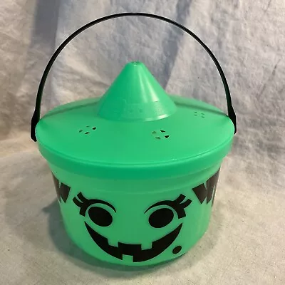 VINTAGE McDonalds HALLOWEEN BUCKET Green Witch Spider Happy Meal Pail W Lid 1986 • $20