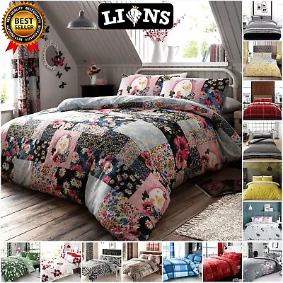 DUVET COVER SET Reversible Quilt Covers Single Double King Size Bedding Sets • £15.99