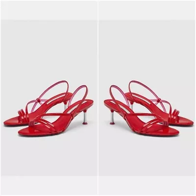 BNWT Zara US75/UK5/EU38 Metal Heel Varnished Slingback Strappy Sandals 3361/031 • $55.90