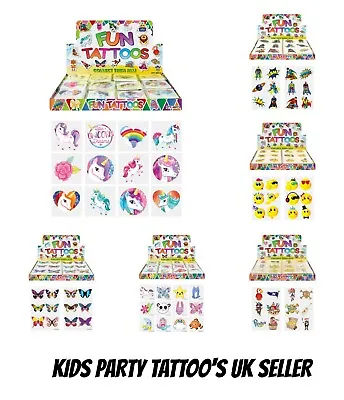 KIDS TEMPORARY TATTOOS Assorted Designs Party Bag Filler Loot Girls And Boys UK • £1.39