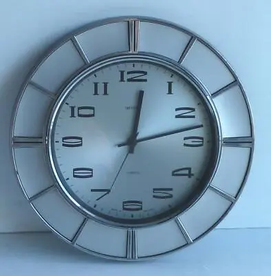 VINTAGE RETRO METAMEC QUARTZ BATTERY OPERATED Plastic Silver WALL CLOCK 29cm • £39.99