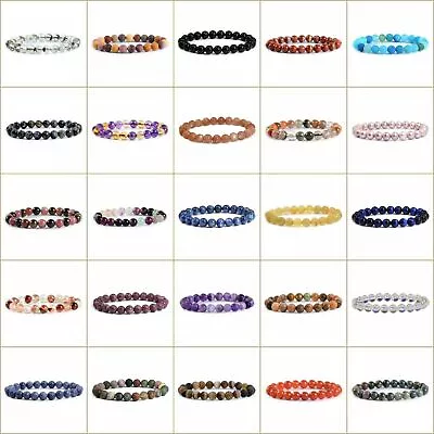 $6.59 • Buy 8mm Fashion Round Gemstone Beads Stretchable Bracelet 7 