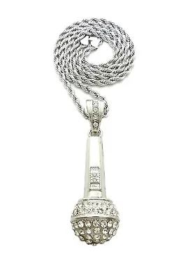 NEW ICE BLING MICROPHONE PENDANT & 24  4mm ROPE CHAIN • $19.99