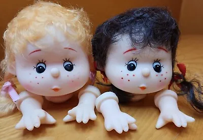 Lot Of 2 Vintage Vinyl Face Doll Parts Head Hands Craft Fabric Knit Craft Dolls • £28.50