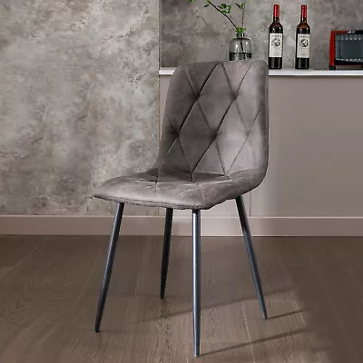 4X Dining Chairs Set Faux Suede Leather Padded Seat Metal Legs Kitchen Office • £119.99