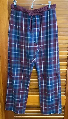 EDDIE BAUER Mens Size M Pajama PJ's Bottoms Comfy Flannel Blue Burgundy Plaid • $15.99