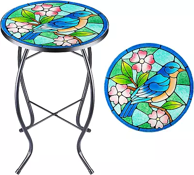 Mosaic Patio Side Table Outdoor Bluebird Accent Table Bistro Coffee Table • $65.91