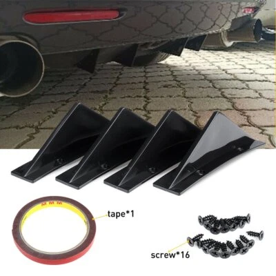 $13.99 • Buy 4x Glossy Black Rear Bumper Spoiler Lip Splitter Diffuser Universal Body Kit