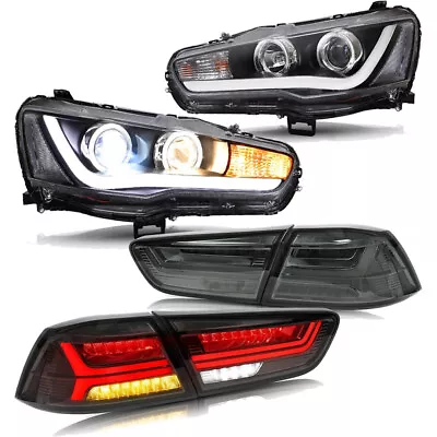 VLAND LED Headlights+ SMOKED Rear Lamps Assembly For Lancer & Lance EVO X 08-20 • $629.99