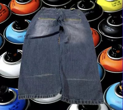 5 Jungle Hip Hop Skater Faded Baggy Embroidered Denim Jeans Mens 38 • $37.99