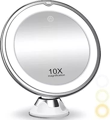 10X Magnifying Makeup Mirror With Lights 3 Color Lighting Bathroom Shower Mir... • $15