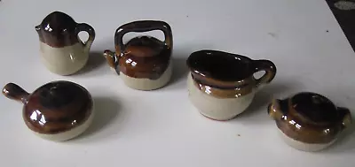 Vintage 5 Ceramic  Pottery Stoneware Artisan Dollhouse Miniatures • $12