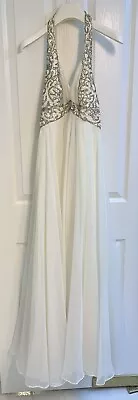 Mike Benet Formals Chiffon Bead & Sequin Halter Dress- Size 10 - Off White - VTG • $100