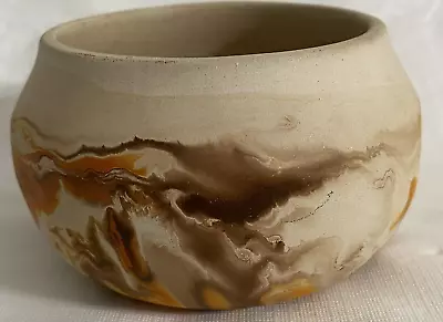Nemadji Pottery Bowl Beige Brown Orange Swirl Decorative Collectible • $15.99