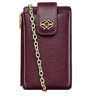 Radley London Phone Case Wallet Dark Red Hillcrest Leather Crossbody W/Chain NEW • £67.55