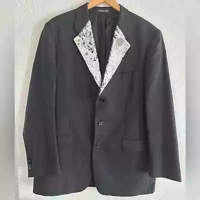 Kasper Men’s Black Steampunk Blazer 44 Long Silver Mirrors Cosplay Costume • $79