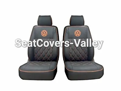 VW Transporter T5 T6 Front Row (1+1) 2x Single Leatherette Seat Covers VW Logos • $174.24