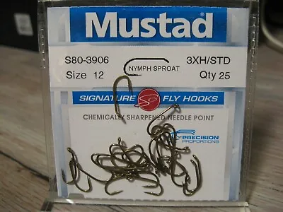 25 Mustad Nymph Sproat Bend S80-3906 Size 12 Signature Fly Hooks 3XH/STD • $8.60