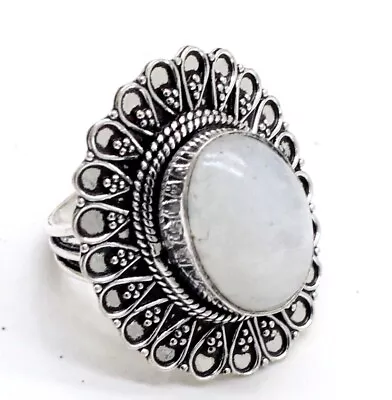 925 Sterling Silver Moonstone Gemstone Jewelry Vintage Ring (US) Size-8  • $19.99