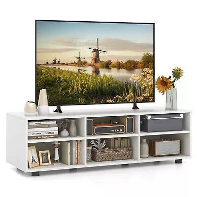 TV Stand For TVs Up To 55 Inches Wooden 6 Storage Compartments TV Cabinet Table • £53.95