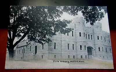 Antique Postcard  State Armory Milford MA  W/ 1¢ Washington • $1.75
