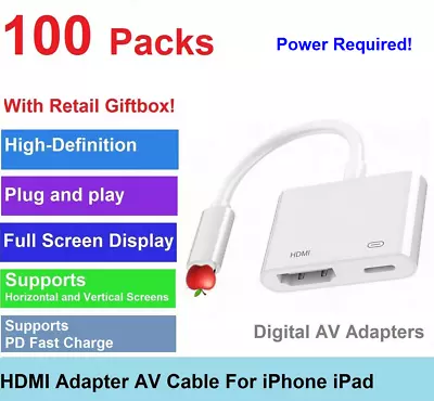 Wholesale 100 X IPhone 8Pin To HDMI Female AV Cable Adapter For IPhone  IPad IOS • $659.99