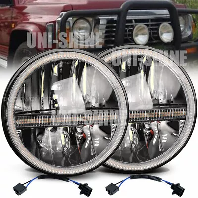 Pair 7'' Inch Round LED Headlights Hi/Lo Sealed Beam DRL Headlamps For GQ PATROL • $139.99