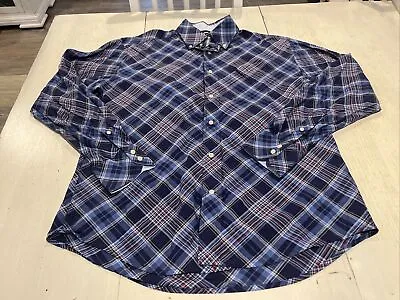 Tommy Hilfiger Shirt Men’s L Horizontal Plaid Blue Red Long Sleeve Button Down • $16.58