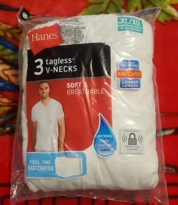 Men’s Hanes 3 Tagless V-Neck Tee Shirts Tshirt (NEW & SEALED) Sz XL • $20.99