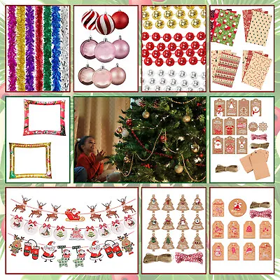 £1.59 • Buy Christmas Decor Bunting Tree Hanging Baubles Ribbons Tinsel Garland Gift Paper